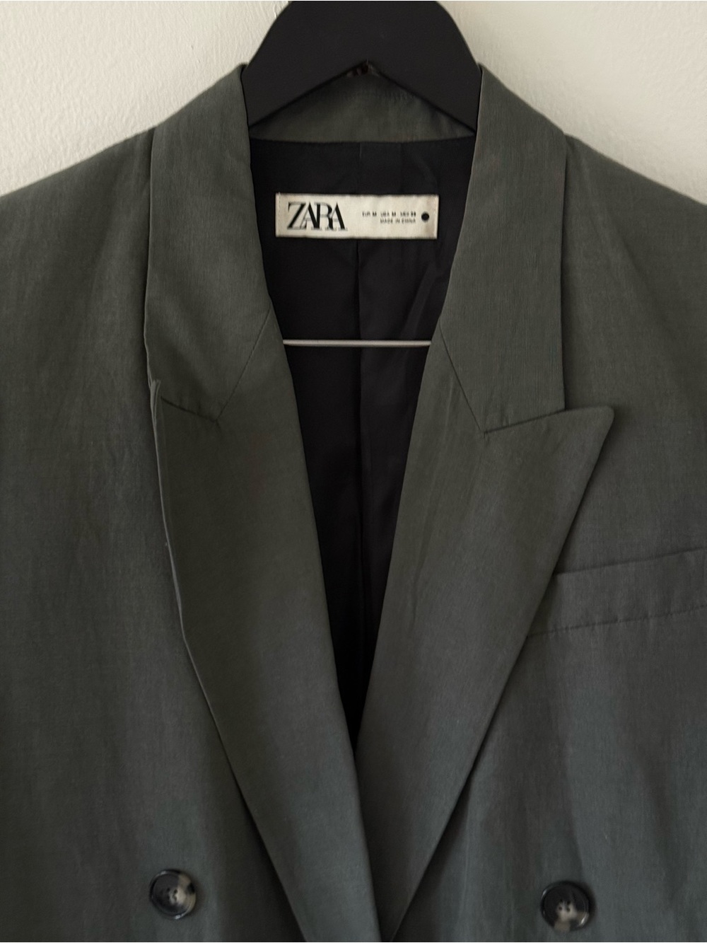 ZARA Double-Breasted Blazer in Green Gray - Picture 2 of 3